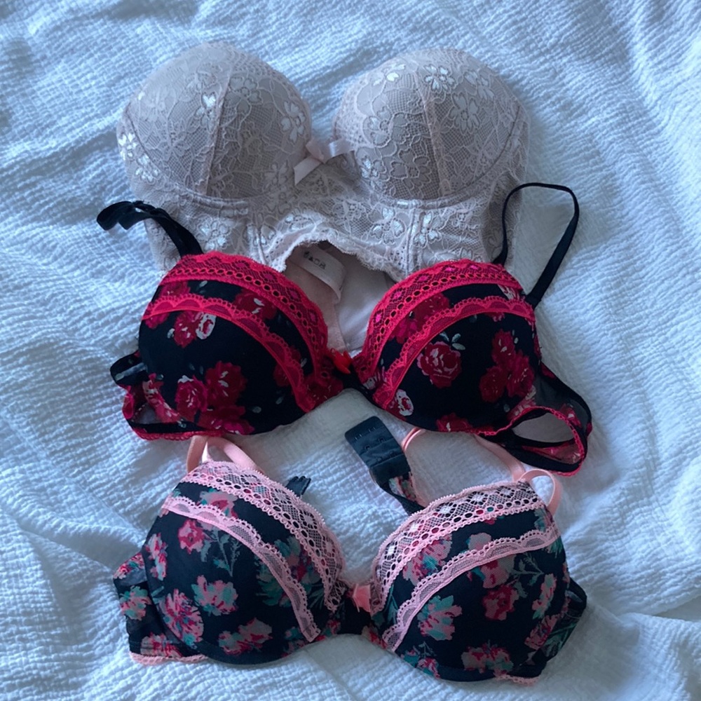 3 extra push up bras, Lacey, gently worn